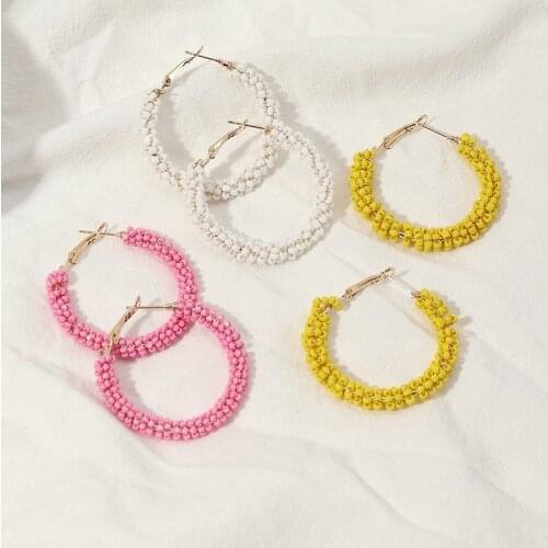 2021 Wholesale Bohemian New Semi-circular C-shaped Rice Bead Earrings Women Fashion Personality Women Jewelry