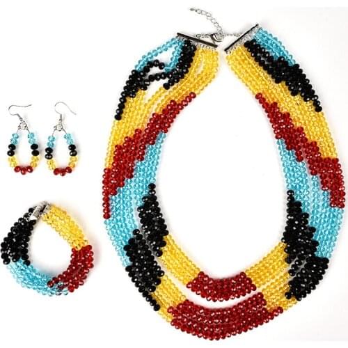Multilayer Colorful Cutting Glass Crystal Fashion Necklace 17-25inch Bracelet 7.5inch and 1inch Earrings Making jewel H211