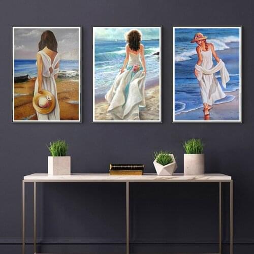 5D DIY Diamond Painting Seaside Woman Diamond Embroidery Beach Scenery Home Decor Gift Home Handmade Picture