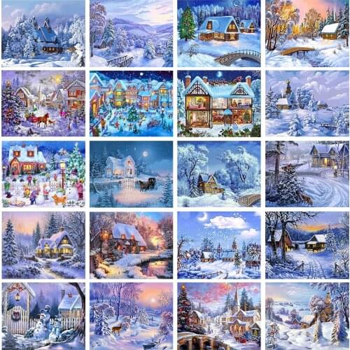 5D DIY Diamond Painting Winter Snow Scenery Full Square Diamond Handicraft Home Decoration Gift Cross Stitch Kit Mosaic Pattern