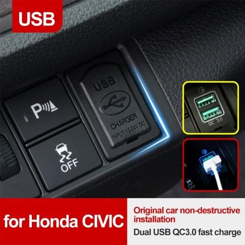 Car USB Charger Port Fast Charging Head Modification Car Charger Car Accessories for Honda Civic 10th 2016 2017 2018 2019 2020