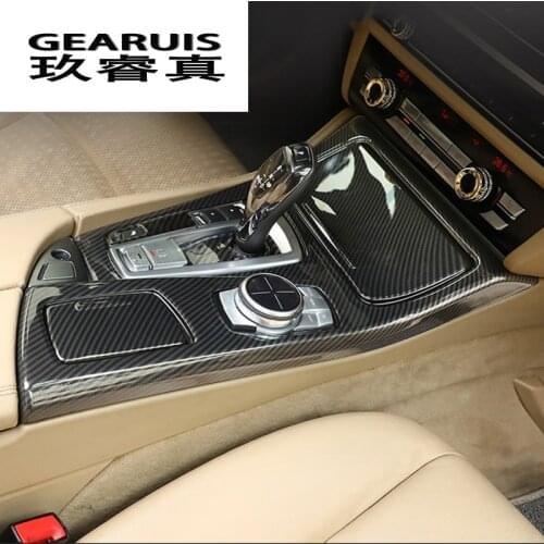 Car Styling Carbon fiber multimedia Water Cup Holder Gear Panel Covers Stickers Trim For BMW 5 Series F10 F18 Auto Accessories