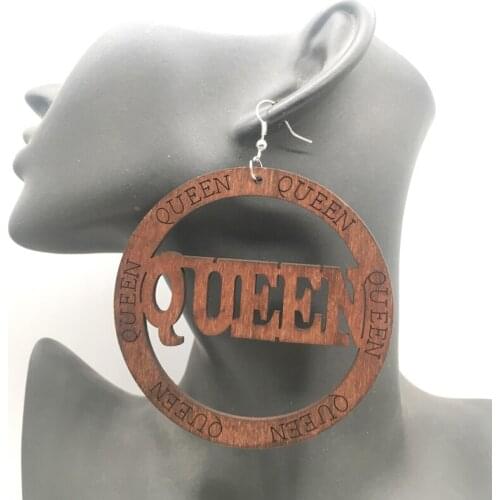 Free Shipping! Engraved Queen Wooden Earrings