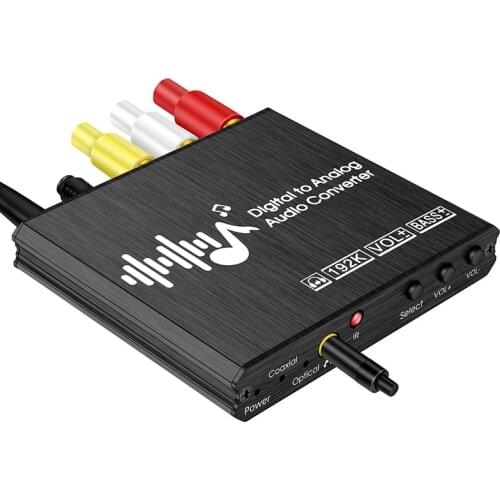 192kHz Digital to Analog Audio Converter Bass&Volume Remote Control 3.5mm headphone jack DAC Converter with Optical Cable