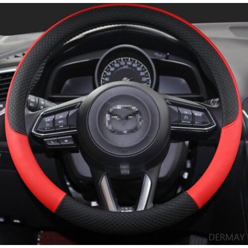 DERMAY PU Leather Sport Car Steering Wheel Cover for Mazda 3 Mazda 3 Axela Anti-Slip Funda Volante Auto Accessories Car Styling
