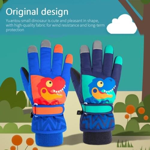 Baby Winter Gloves Warm Waterproof Velvet Thickened Cute Cartoon Child Mitten Snow With Anti-lost Buckle For Kids 1-12 YEARS OLD