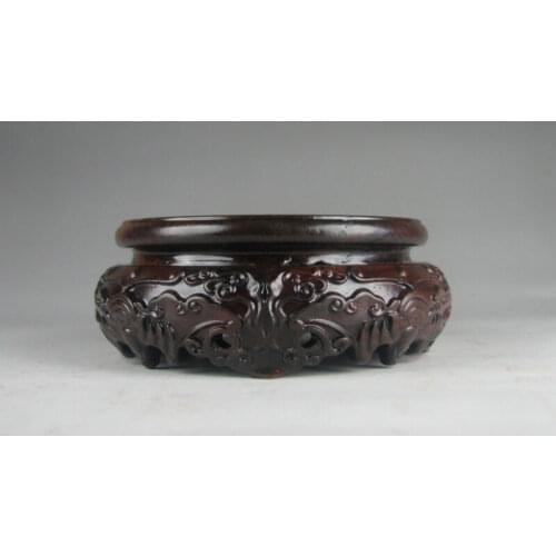 Display China Black Wood Carved Bat Figure Round Stand Chinese Bottle Vase Base Desk Decoration Collection Ornaments