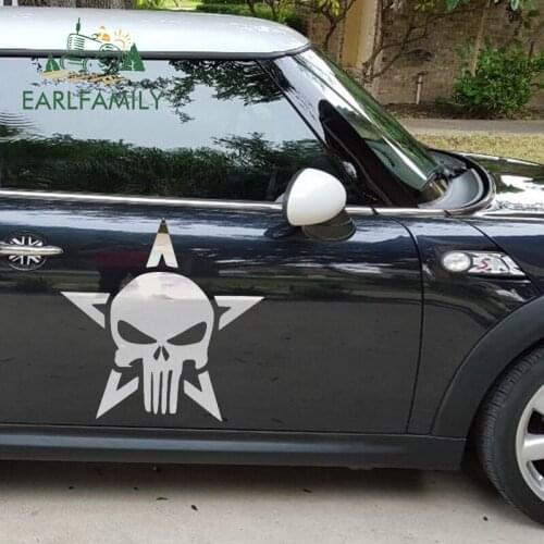 EARLFAMILY 2x Handsome Stately Army Emblem Flag Car Sticker Skull Pentagram (one for Each Side) Door Window Vinyl Decal 9 Colors