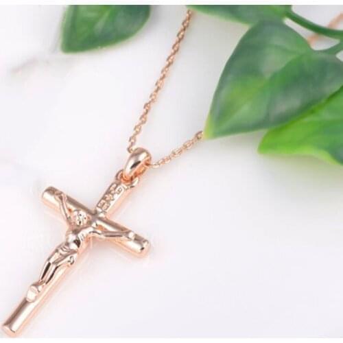 GorGor Crucifix Cross Pendant with Chain Baptism Christian Jewelry Stainless Steel/18K Gold/Rose Gold Jesus Necklace 2030431310B