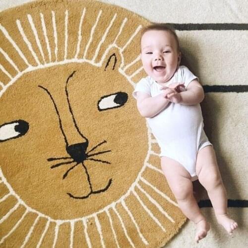 Cartoon Lion Baby Play Mat Crawling Soft Pad Newborn Game Rug Round Floor Carpet for Children Interior Room Decor