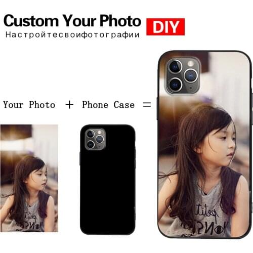 Name Photo JURCHEN Custom Personalized Soft Phone Case For iPhone 6s 7 8 Plus X 11 12 Pro XS MAX XR 5 Cover Black Design Picture