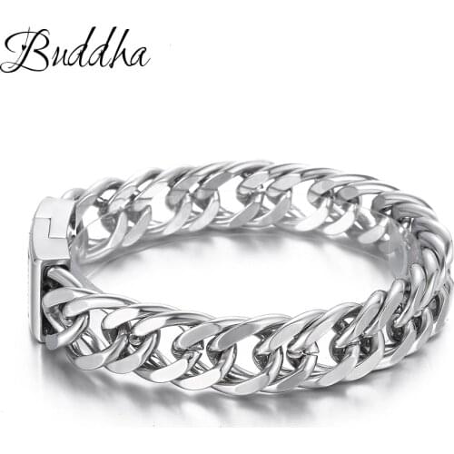 Bicycle Chain Buddha Wristband Fashion New Link Chain Stainless Steel Bracelet Women Heavy 12MM Wide Mens Buddha Bangle ZTB423-4