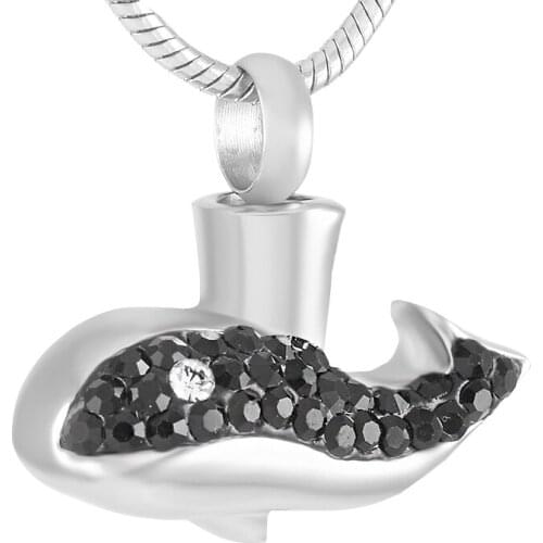 Cremation Jewelry For Pet Ashes Inlay Black Crystal Whale Stainless Steel Keepsake Memorial Urn Necklace Pendant