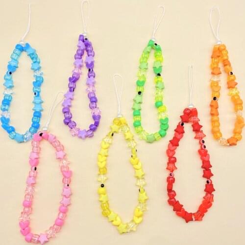 Summer Beach Mobile Phone Anti Theft Chain 2021 Trendy Acrylic Beads Pearl Charm Chain Heart Star Eye Phone Keychain Accessory