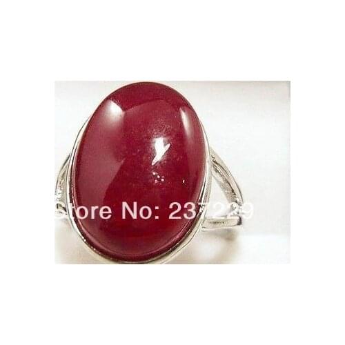 Hot sell Noble- Wholesale price S Red Natural stone oval silver color Ring Size :7 8 9