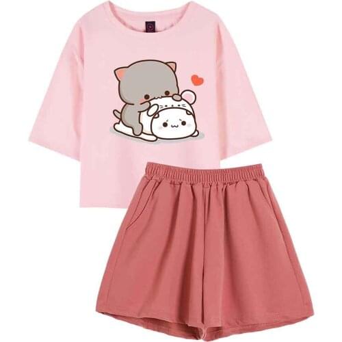 Fashion Summer Two Piece Sets Ladies Comfortable Cartoons Clothing Sets Women Pajamas Short Sleeve Cotton Pajamas Women Cute