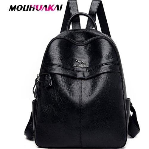 Molihuakai2020 New Women Soft Leather Backpacks For Girls Casual Daypack Black Vintage Backpack School Bags For Girls Rucksacks