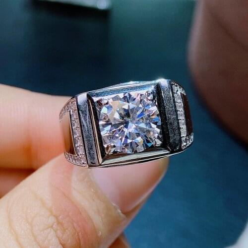 2 Carats Moissanite Gemstone Fashion Diamond Ring D Color VVS 925 Sterling Silver Fine Wedding Jewelry for Man