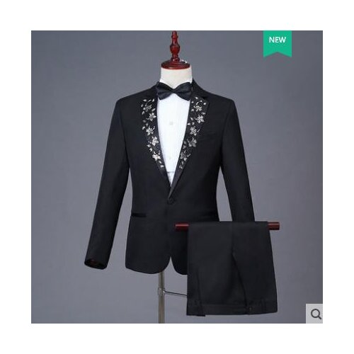 Chorus groom wedding suits for men blazer boys prom applique suits mens fashion slim masculino latest coat pant designs black