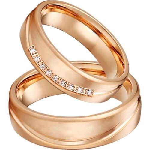 Alliances Engagement Couple Wedding Rings set for men and women rose Gold color his and hers stainless steel Marriage ring