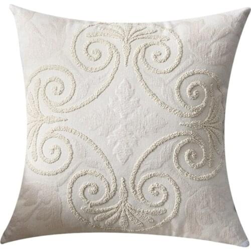 68UE Nordic Plain Solid Color Throw Pillow Case Embroidery Geometric Flower Pattern Cotton Linen Decorative Cushion Cover