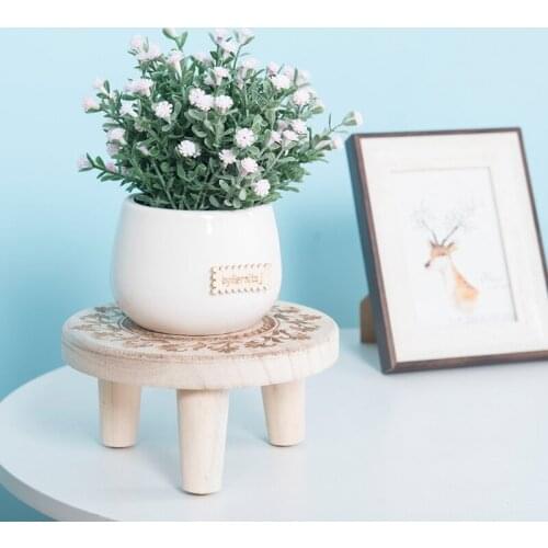 Printed Solid Wood Stool Flower Pot Stand Round Bench Plant and Succulent Flowerpot Base Holder Display Stand Stool Home