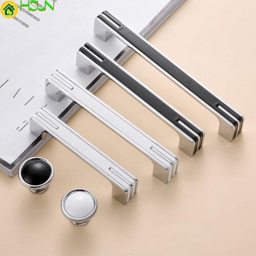 Nordic Furniture Cabinet Drawer Door Pull Handle Metal White Chrome Black Square Round Cupboard Kitchen Wardrobe Dresser Knob