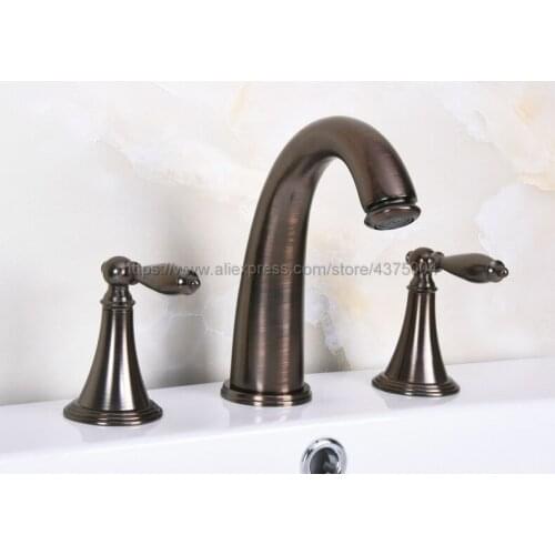 Basin Faucets Brass Brown ORB 3 Hole Bathroom Sink Faucet Double Handle Deck Mounted Bathtub Hot Cold Mixer Nnf439