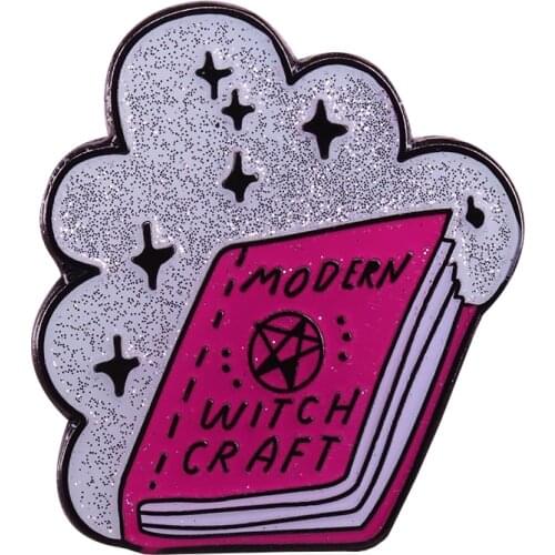 Modern witch craft badge cute puns glitter pin magic spellbook coven brooch perfect Halloween addition