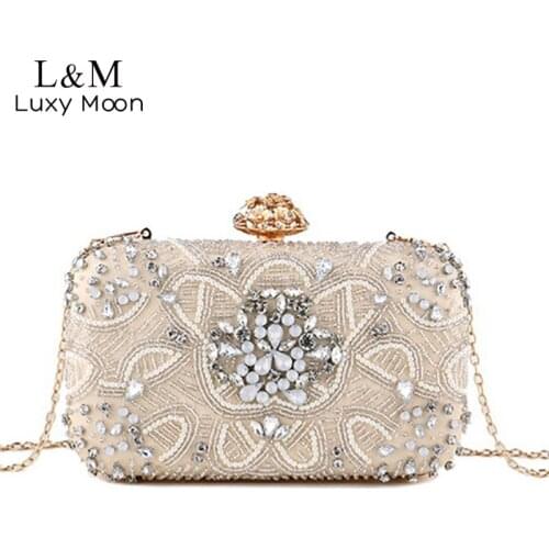 Crystal Clutch Bag Wedding Women Pearl Luxury Designer Evening Bag Purse And Handbag Silver Party Shoulder Bag Sac Femme X469H