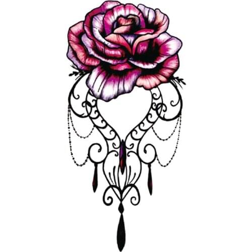 Temporary Tattoo Stickers Watercolor Flower Jewelry Necklace Totem Fake Tattoos Waterproof Tatoos Leg Arm Large Size Women Girl