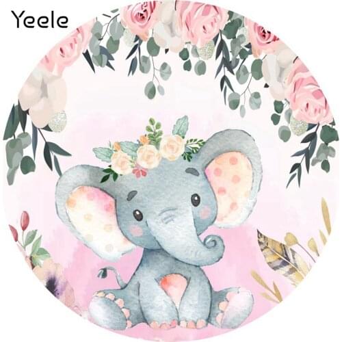 Yeele Newborn Baby Shower Girl Round Elasticity Backdrop Circle Elephant Safari Party Photography Background For Photo Studio