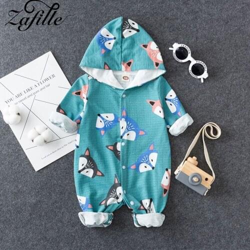 ZAFILLE Babys Rompers For Kids Cute Cartoon Fox Hooded Jumpsuit For Baby Overalls Winter Jumpsuit For Newborn Baby clothes