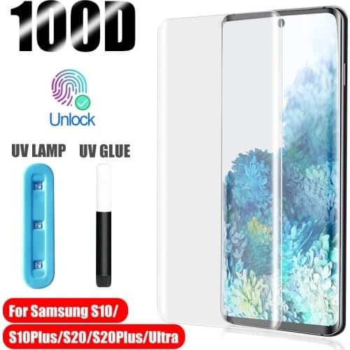 UV Tempered Glass Case For Samsung Galaxy S10 S20 S8 S9 Plus Ultra Full Liquid Screen Protector For Samsung Note 10 9 plus Glass