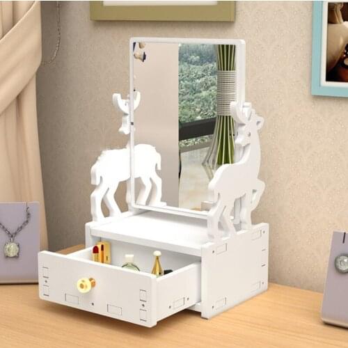Hd makeup mirror desktop lovely dressing mirror plastic square princess mirror can rotate mini drawer organizer room organizer