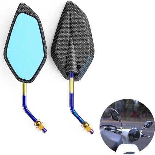 Pair Motorcycle Carbon Fiber Rear View Side Mirror Adjustable Aluminum Mirrors Motorbike Scooters Racing 10MM Universal