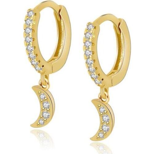 Prevent Allergies 925 Silver Moon Crystal Zircon Pendants Exquisite Ladies hoop Earrings Fashion Jewelry Birthday Gifts