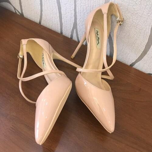 Free shipping fashion women Pumps Nude Criss-Cross ankle Pointy toe high heels shoes size33-43 12cm 10cm 8cm party shoes