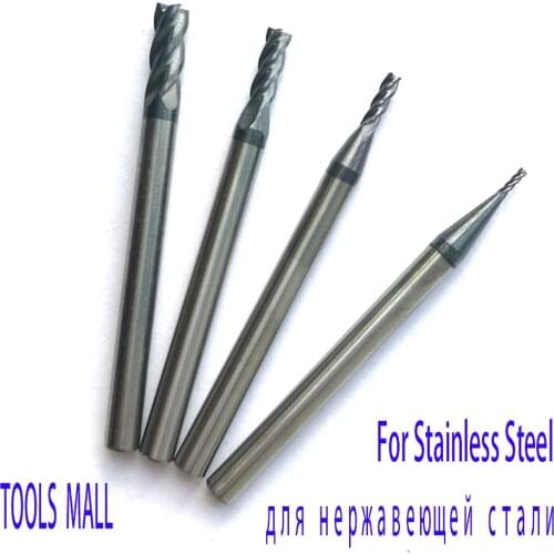 1PC 1mm 2mm 3mm 4mm 6mm 8mm 10mm 12mm HRC60-65 4 Flutes Tungsten Milling Cutter End Mills for Stainless Steel router bits