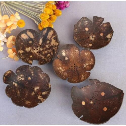 100pcs Creative Soap Dishes Retro Coconut Shell Soap Holder Natural Wooden Soap Tray Rack Plate Box SN2735
