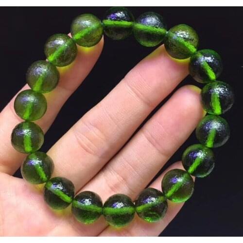 11mm Genuine Natural Green Gibeon Meteorite Moldavite Bracelet For Woman Men Lucky Crystal Round Beads Stretch Jewelry AAAAA