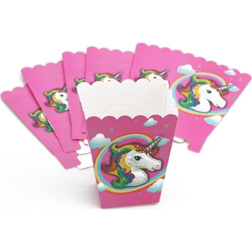 12pcs/set Pink Unicorn Rainbow Popcorn Boxes Unicorn Theme Popcorn Case Candy Box gifts Box for Birthday wedding Party Supplies