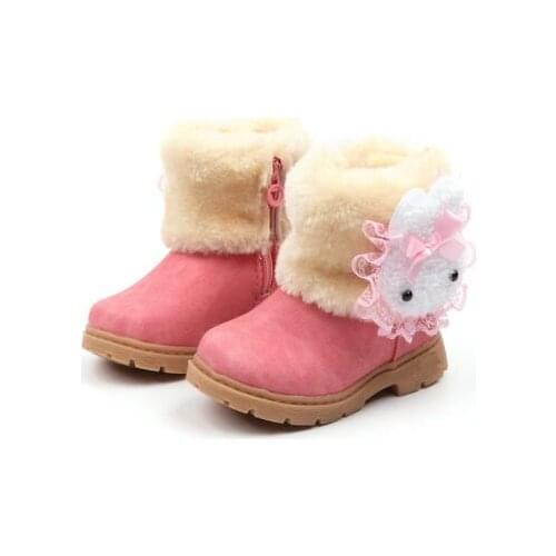 2020 Winter Girls Boots Warm Cotton With Cartoon Rabbit Lace Kids Boots Fashion Snow Boots Children Kids Shoes For Toddler Girl