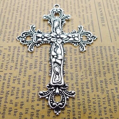 3 PCS/Lot 55mm*75mm wicca Antique Silver Color Cross Charm For Jewelry Making DIY Handmade Craft