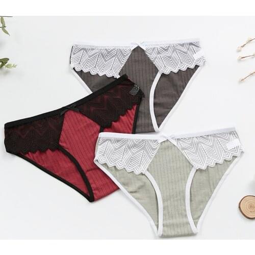 3Pcs/lot Cotton Panties Women Comfortable Underwears Sexy Low-Rise Underpants Female Lingerie Ladies Lace Briefs Intimates