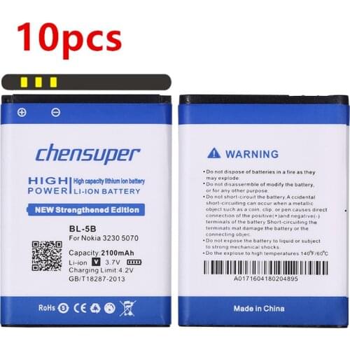 10pcs/new 2100mAh bl 5b BL-5B Battery Mobile Phone Battery Batteries for NOKIA 5300 5320 6120c 7360 6120ci 3220 3230 5070