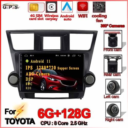 Android 11 6G+128G Car Radio Multimedia Video Player For Toyota Highlander 2 XU40 2007 2008 2009 2010 2012 2013 GPS Navigation