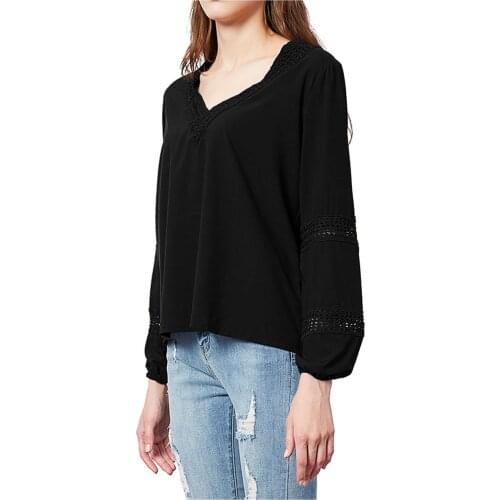 Womens Tops And Blouses Women Fashion Casual Long Sleeve Solid Pockets V-neck Hollow Out Blouse Tops Blusas Mujer De Moda 2021