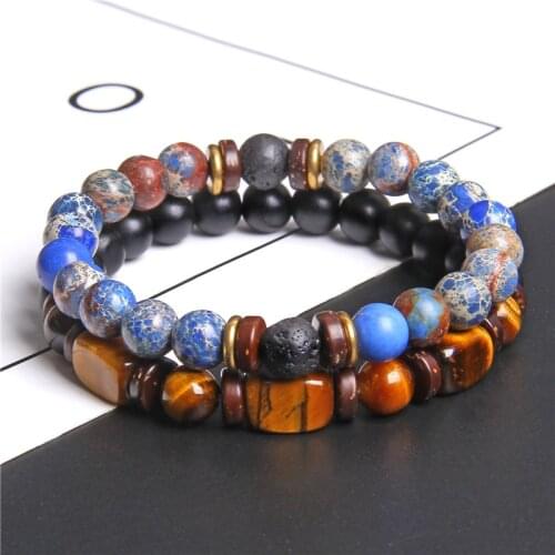 41 Type 2 Chain Bracelets Friendship Jewelry Handmade Elastic Men Bangle Nature Tiger Eye Stone Beads Bracelet Unisex Pulsera