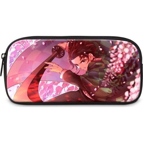 Anime Demon Slayer Cartoon Pattern Zipper Pencil Case Children Stationery School Supplies Teenager Boys Girls Storage Bag